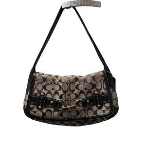 Vintage Coach Signature Print Canvas Leather Ergo Belted Shoulder Bag